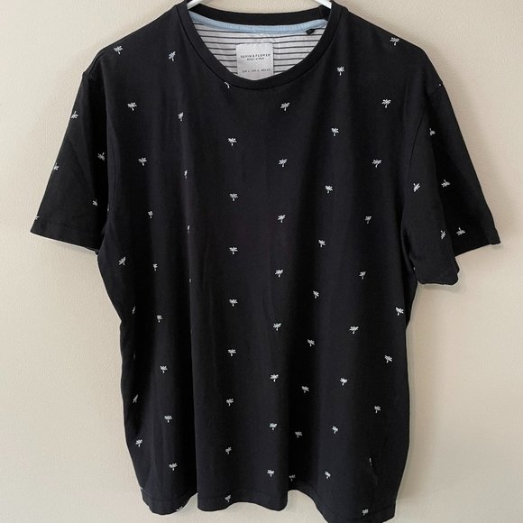 Denim & Flower Ricky Singh Men's L Black S/S Palm Slim Fit Shirt Top Tee - Picture 1 of 9